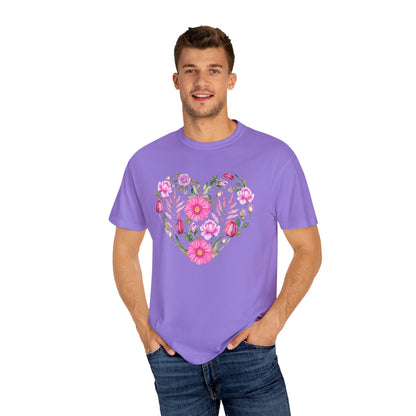 Pink Flowers Heart - Comfort Colors Shirt