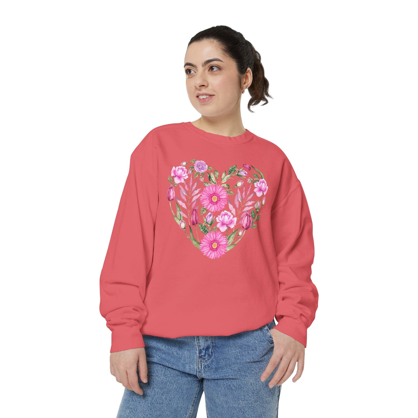 Pink Flowers Heart - Comfort Colors Sweatshirt