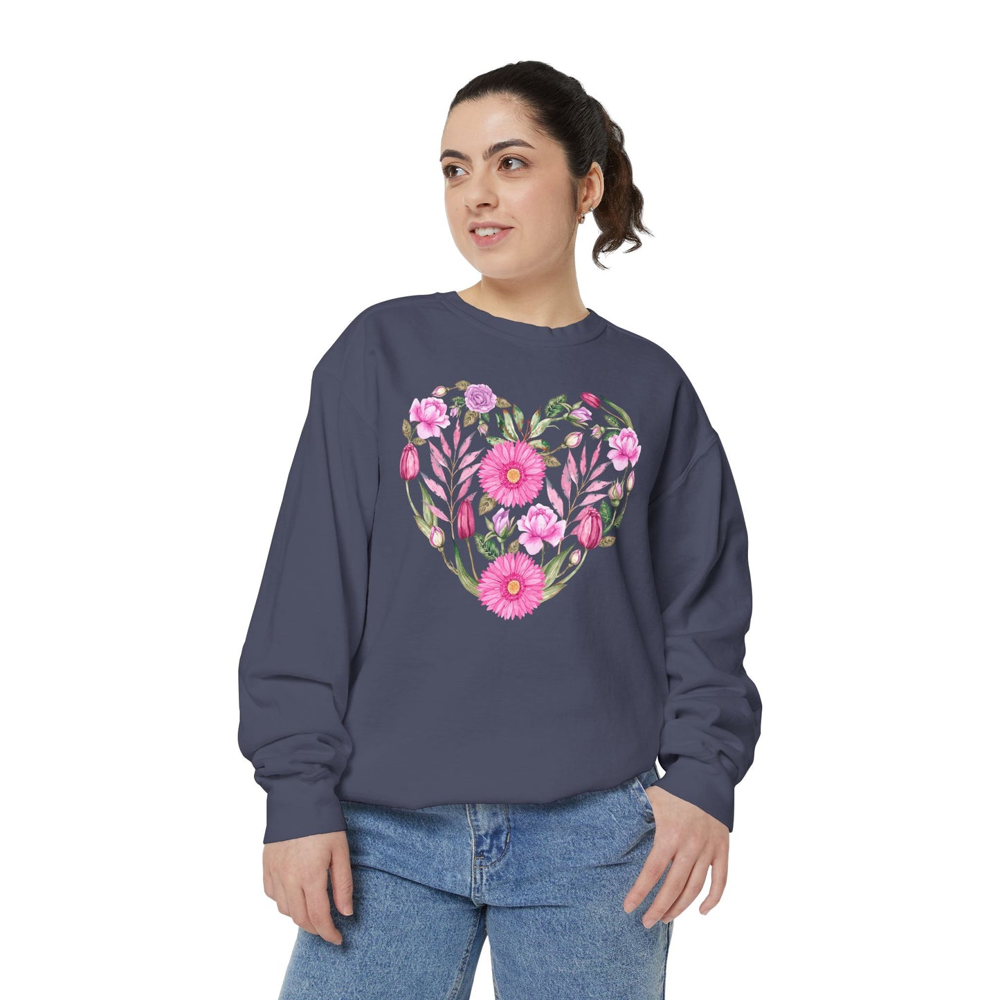 Pink Flowers Heart - Comfort Colors Sweatshirt