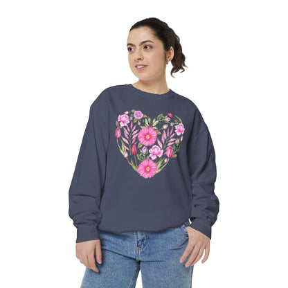 Pink Flowers Heart - Comfort Colors Sweatshirt