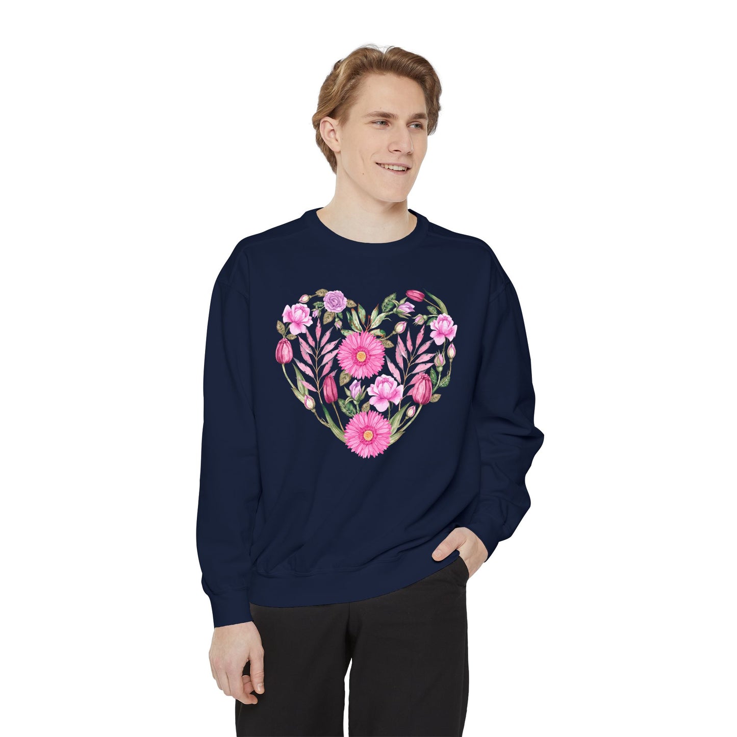 Pink Flowers Heart - Comfort Colors Sweatshirt