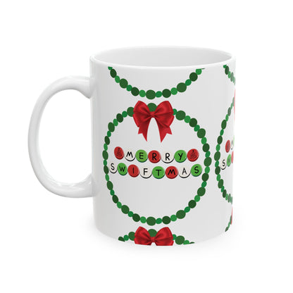 Merry Swiftmas - Friendship Bracelet Wreath - Ceramic Mug, (11oz, 15oz)