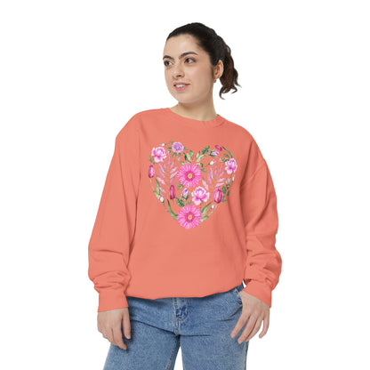 Pink Flowers Heart - Comfort Colors Sweatshirt