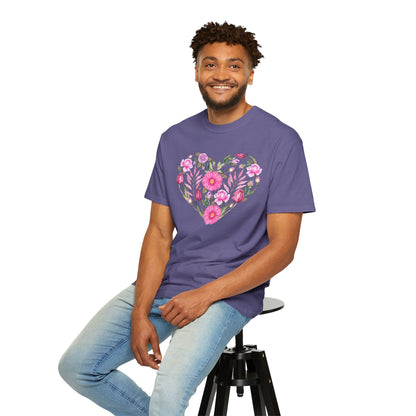 Pink Flowers Heart - Comfort Colors Shirt