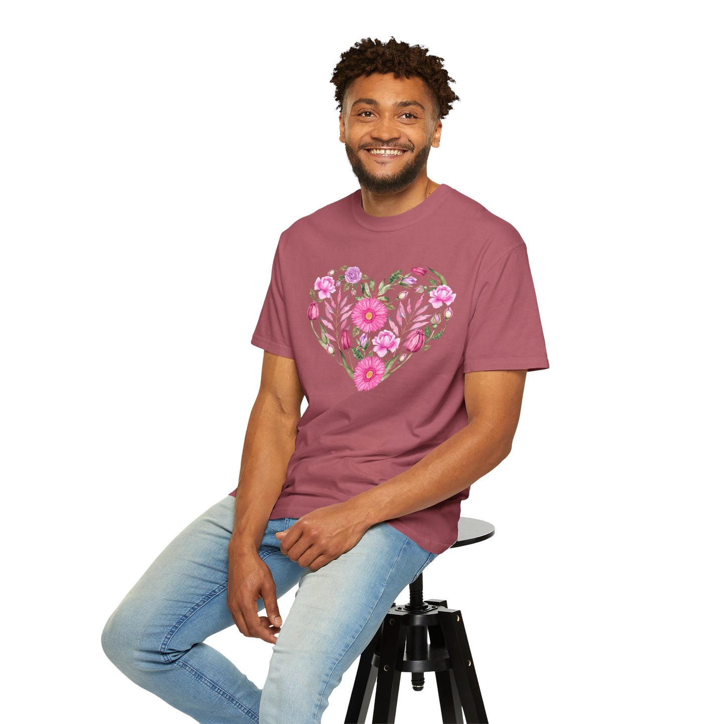 Pink Flowers Heart - Comfort Colors Shirt