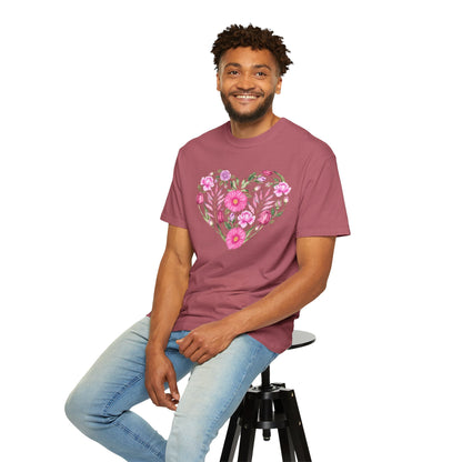 Pink Flowers Heart - Comfort Colors Shirt