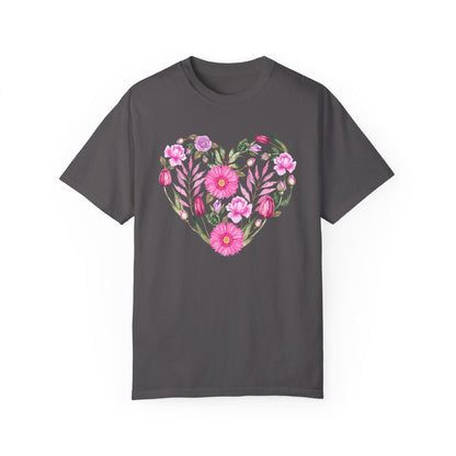 Pink Flowers Heart - Comfort Colors Shirt
