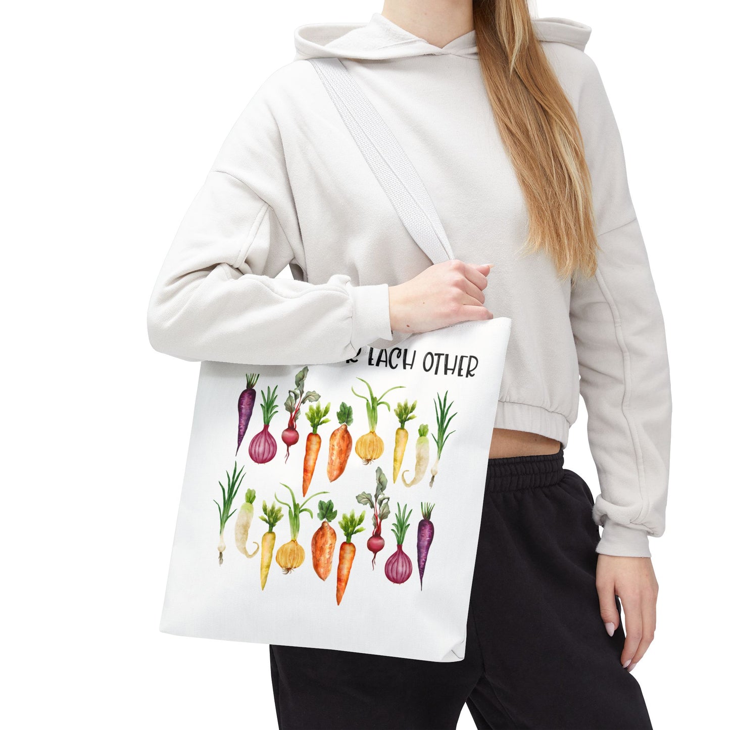 Let's Root for Each Other Tote Bag - Colorful Vegetable Design