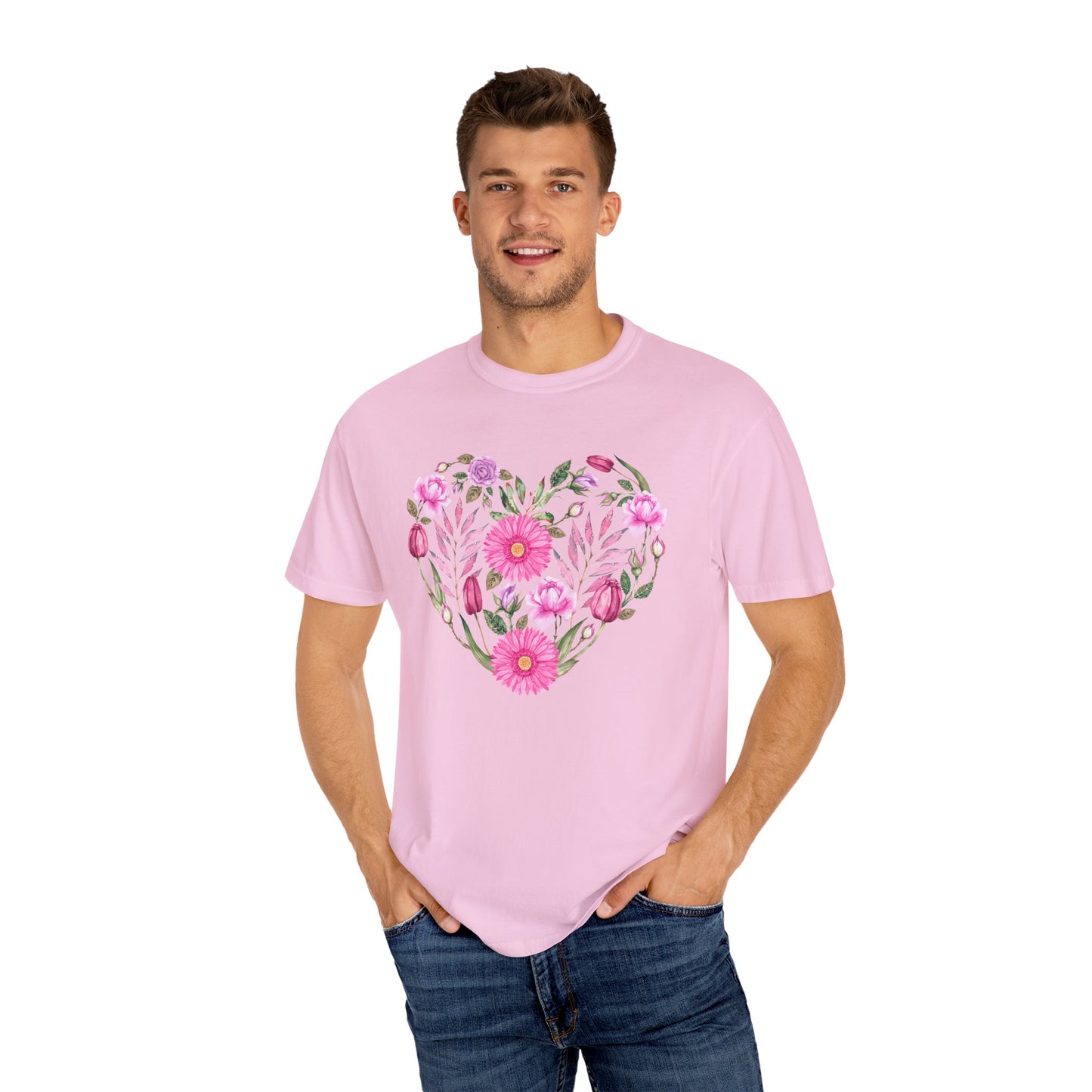 Pink Flowers Heart - Comfort Colors Shirt