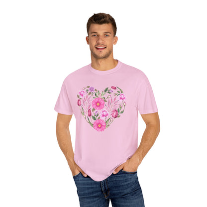 Pink Flowers Heart - Comfort Colors Shirt