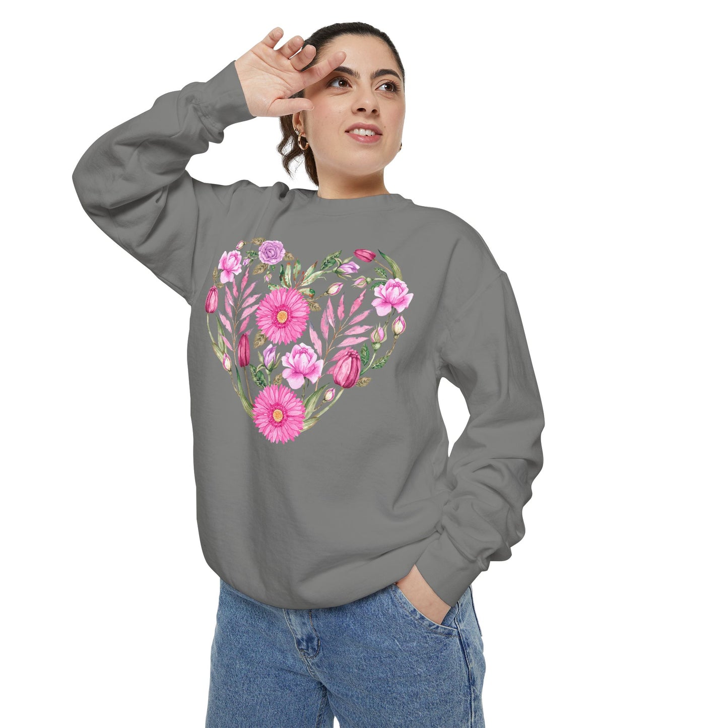 Pink Flowers Heart - Comfort Colors Sweatshirt