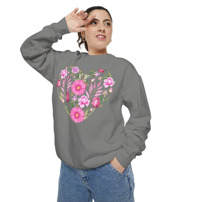Pink Flowers Heart - Comfort Colors Sweatshirt