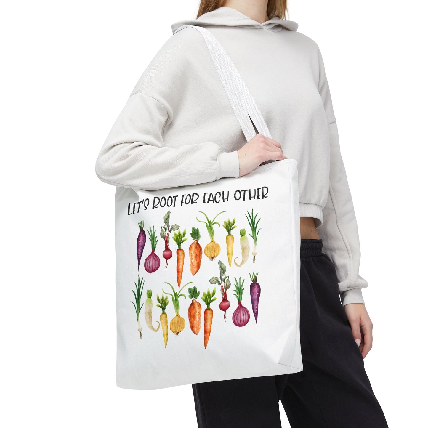 Let's Root for Each Other Tote Bag - Colorful Vegetable Design