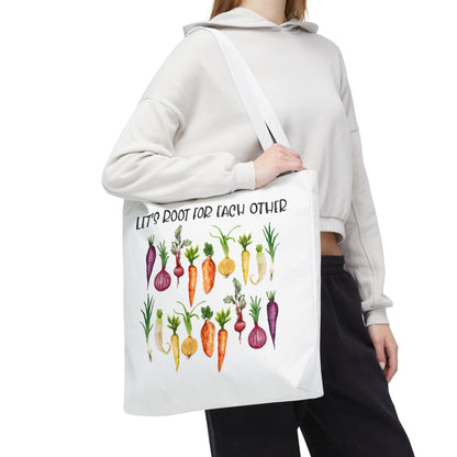 Let's Root for Each Other Tote Bag - Colorful Vegetable Design