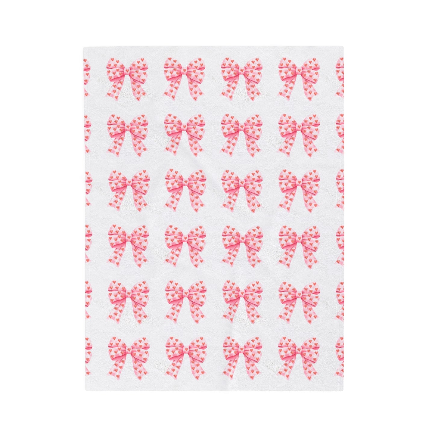 Pink Bows & Hearts - Velveteen Plush Blanket