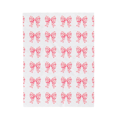 Pink Bows & Hearts - Velveteen Plush Blanket