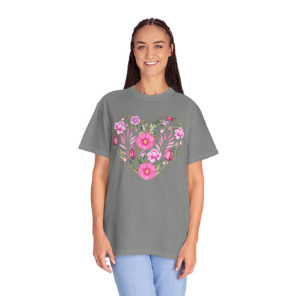 Pink Flowers Heart - Comfort Colors Shirt