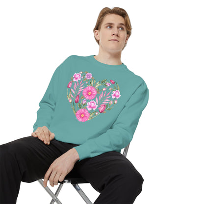 Pink Flowers Heart - Comfort Colors Sweatshirt