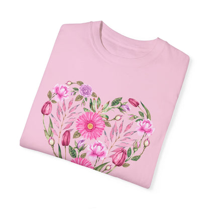 Pink Flowers Heart - Comfort Colors Shirt
