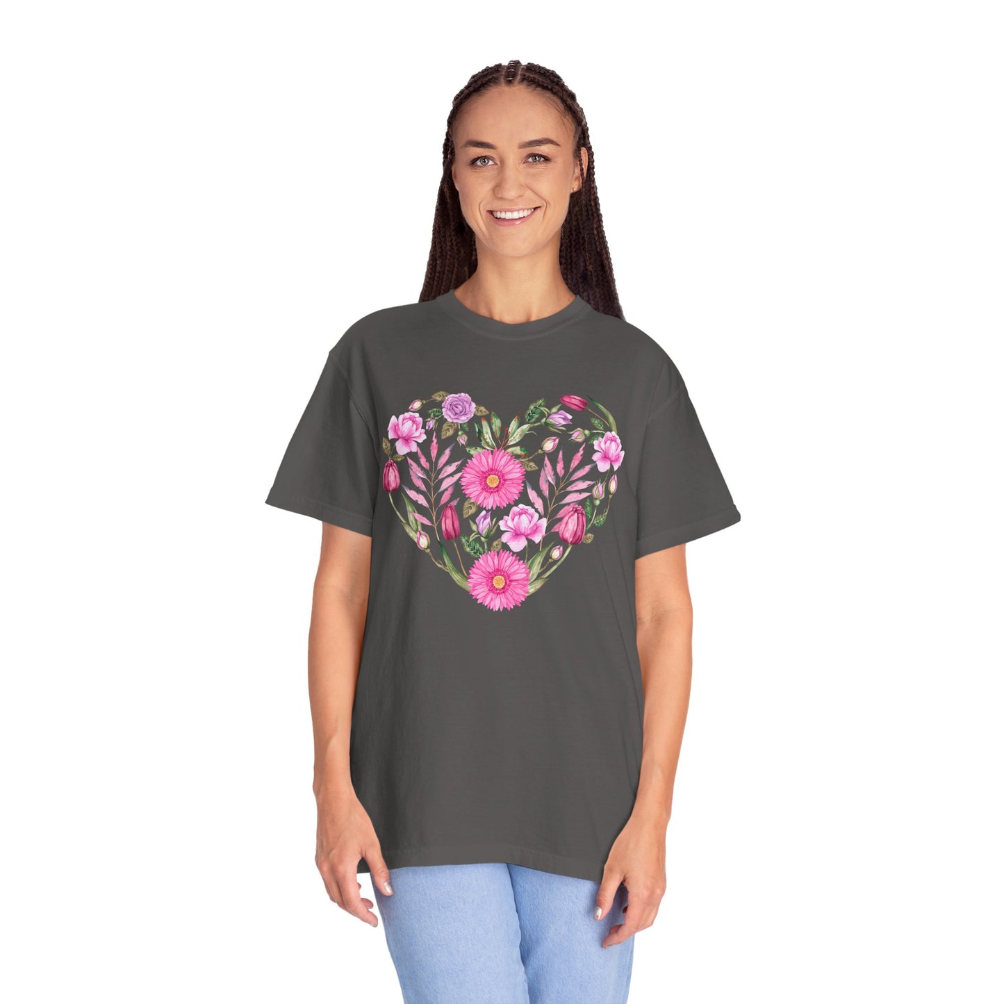 Pink Flowers Heart - Comfort Colors Shirt