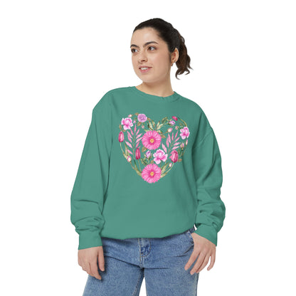 Pink Flowers Heart - Comfort Colors Sweatshirt