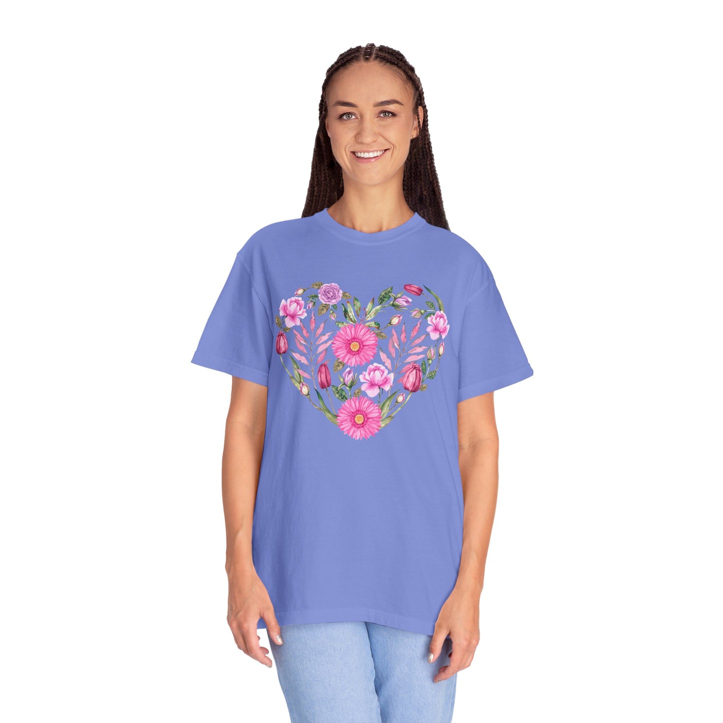 Pink Flowers Heart - Comfort Colors Shirt