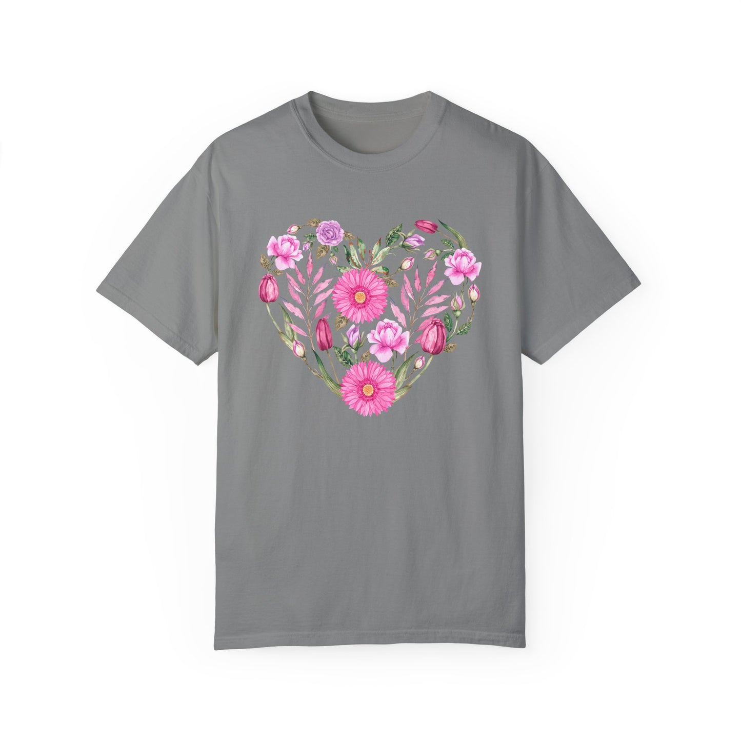 Pink Flowers Heart - Comfort Colors Shirt
