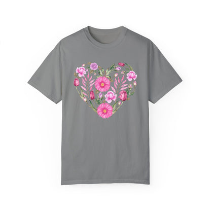 Pink Flowers Heart - Comfort Colors Shirt