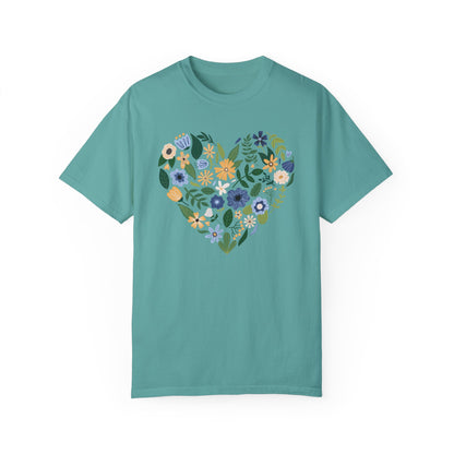 Blue Flowers Heart - Comfort Colors Shirt