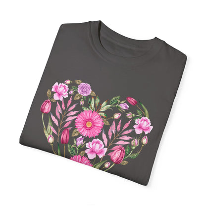 Pink Flowers Heart - Comfort Colors Shirt