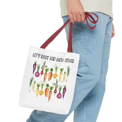 Let's Root for Each Other Tote Bag - Colorful Vegetable Design