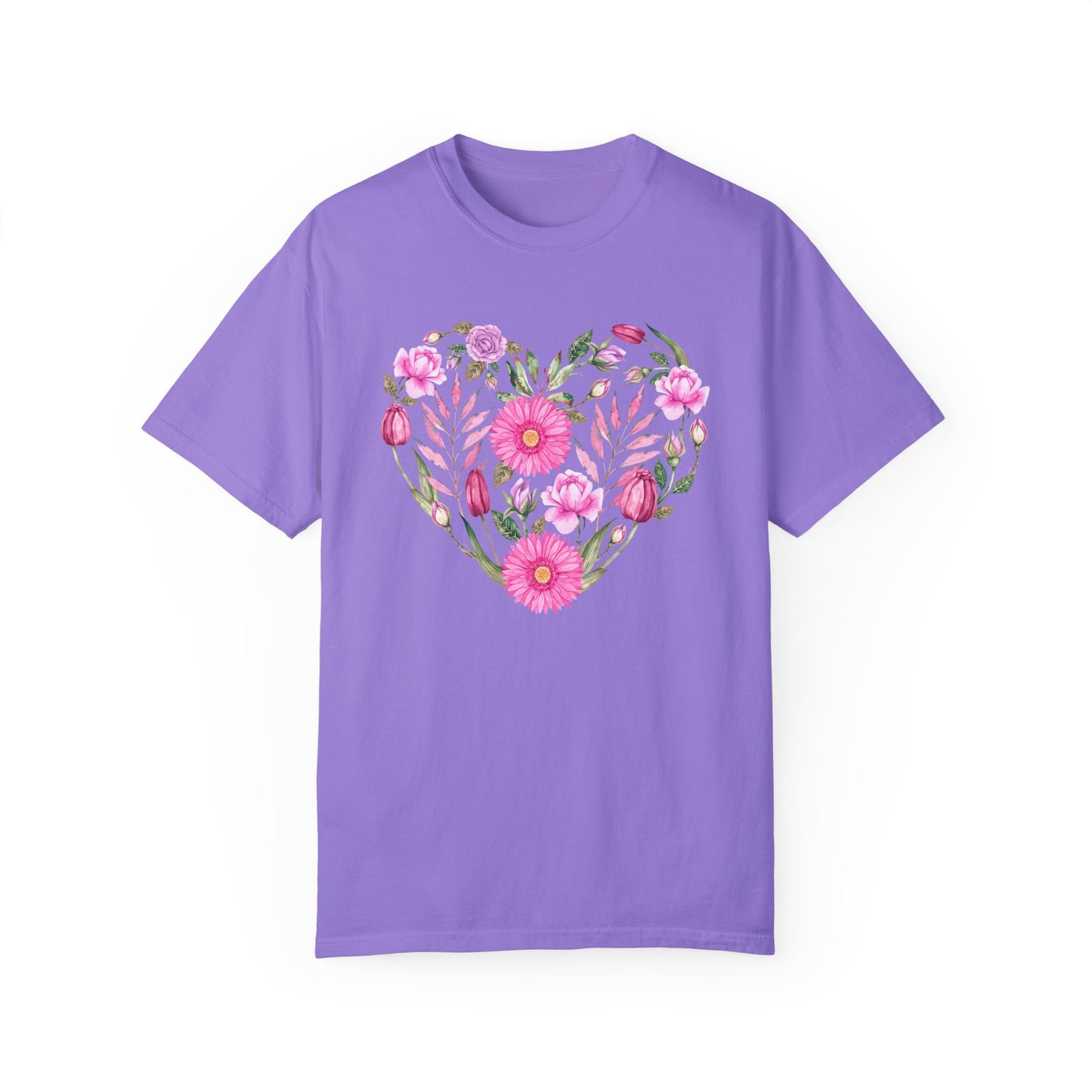 Pink Flowers Heart - Comfort Colors Shirt