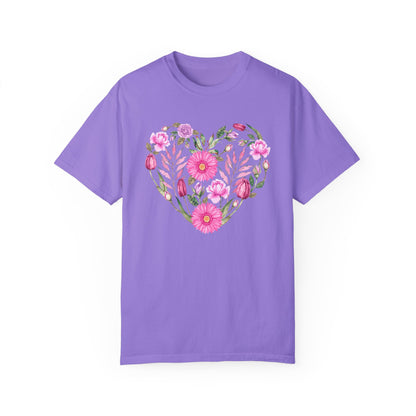 Pink Flowers Heart - Comfort Colors Shirt