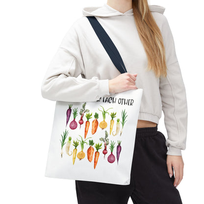 Let's Root for Each Other Tote Bag - Colorful Vegetable Design