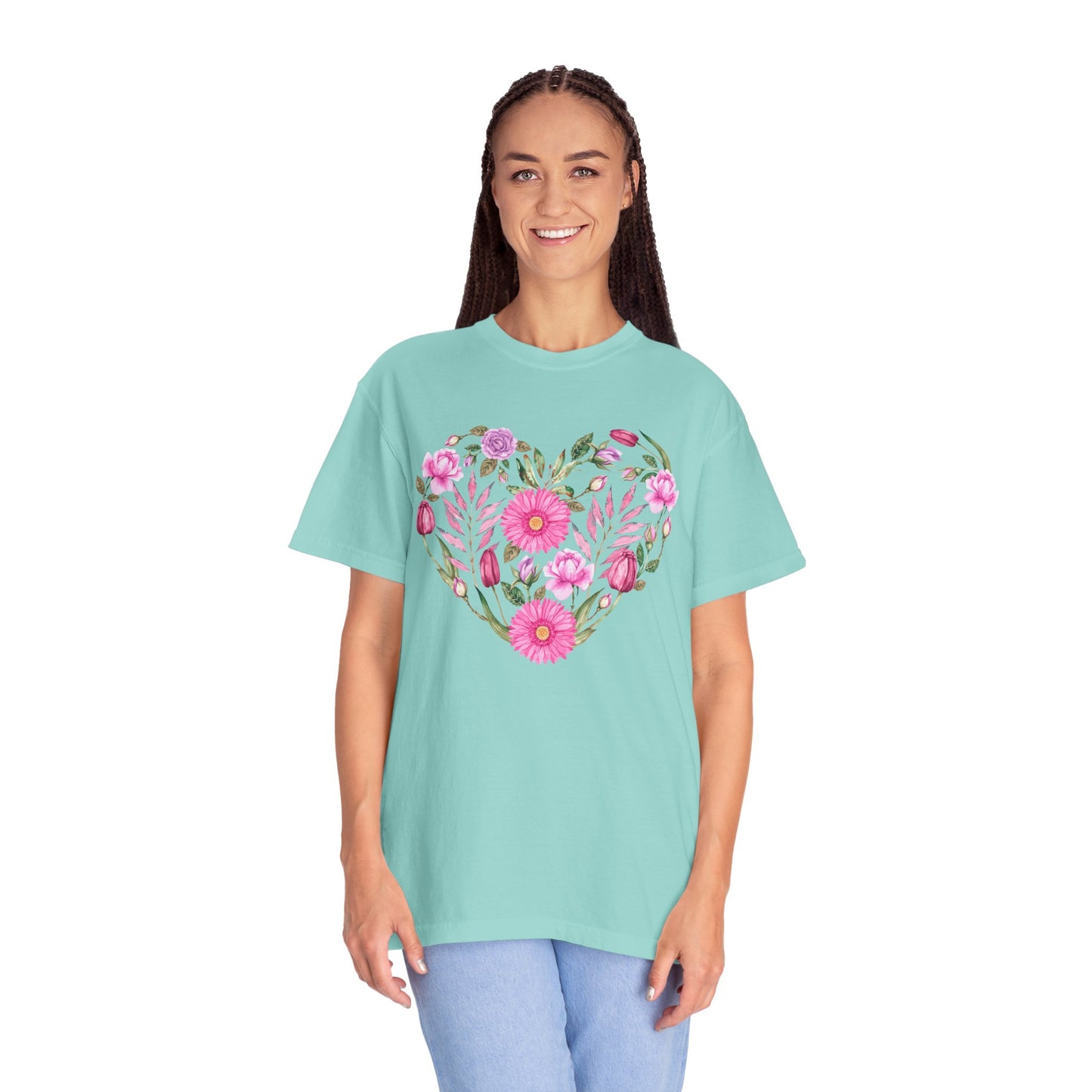 Pink Flowers Heart - Comfort Colors Shirt