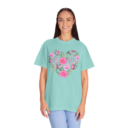 Pink Flowers Heart - Comfort Colors Shirt