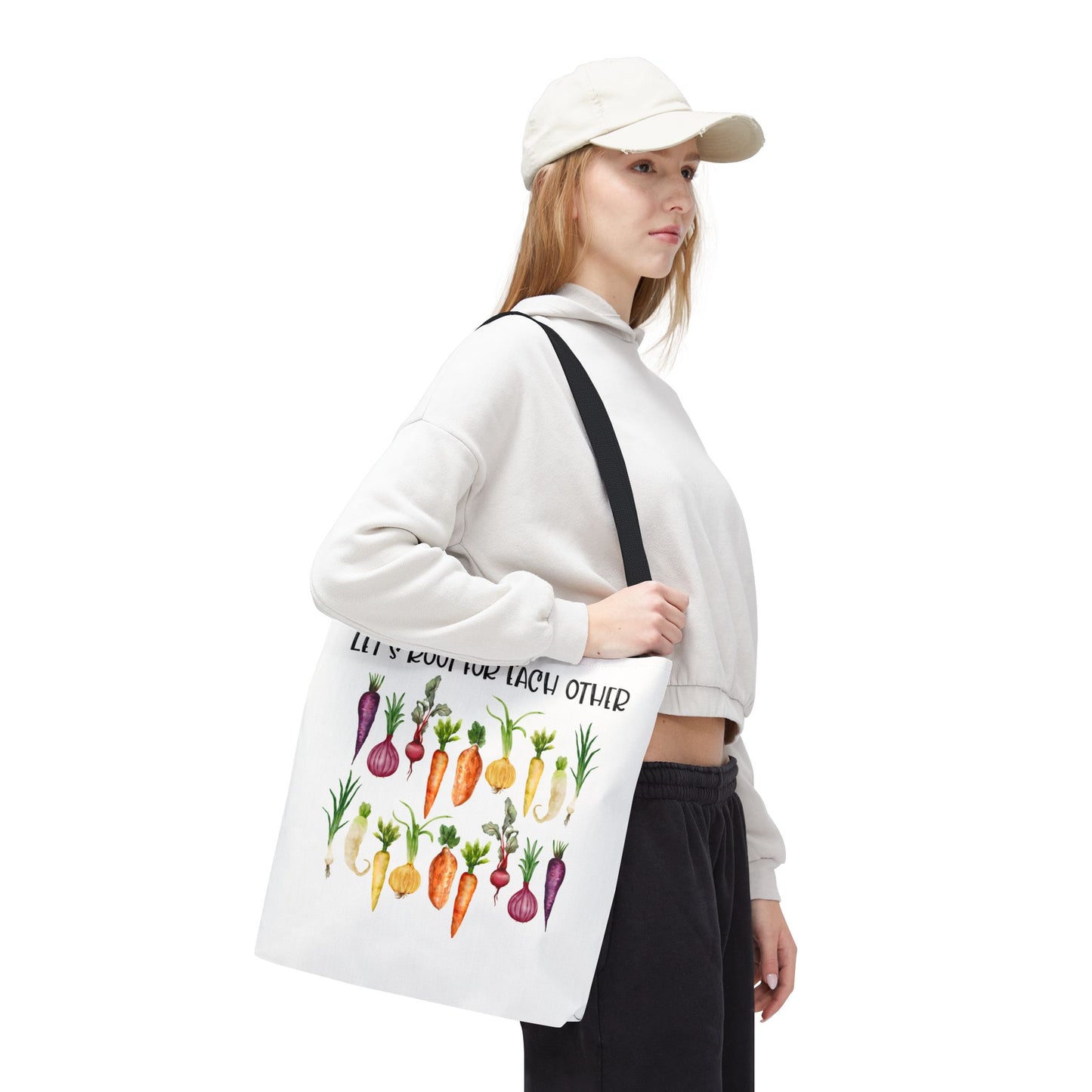 Let's Root for Each Other Tote Bag - Colorful Vegetable Design