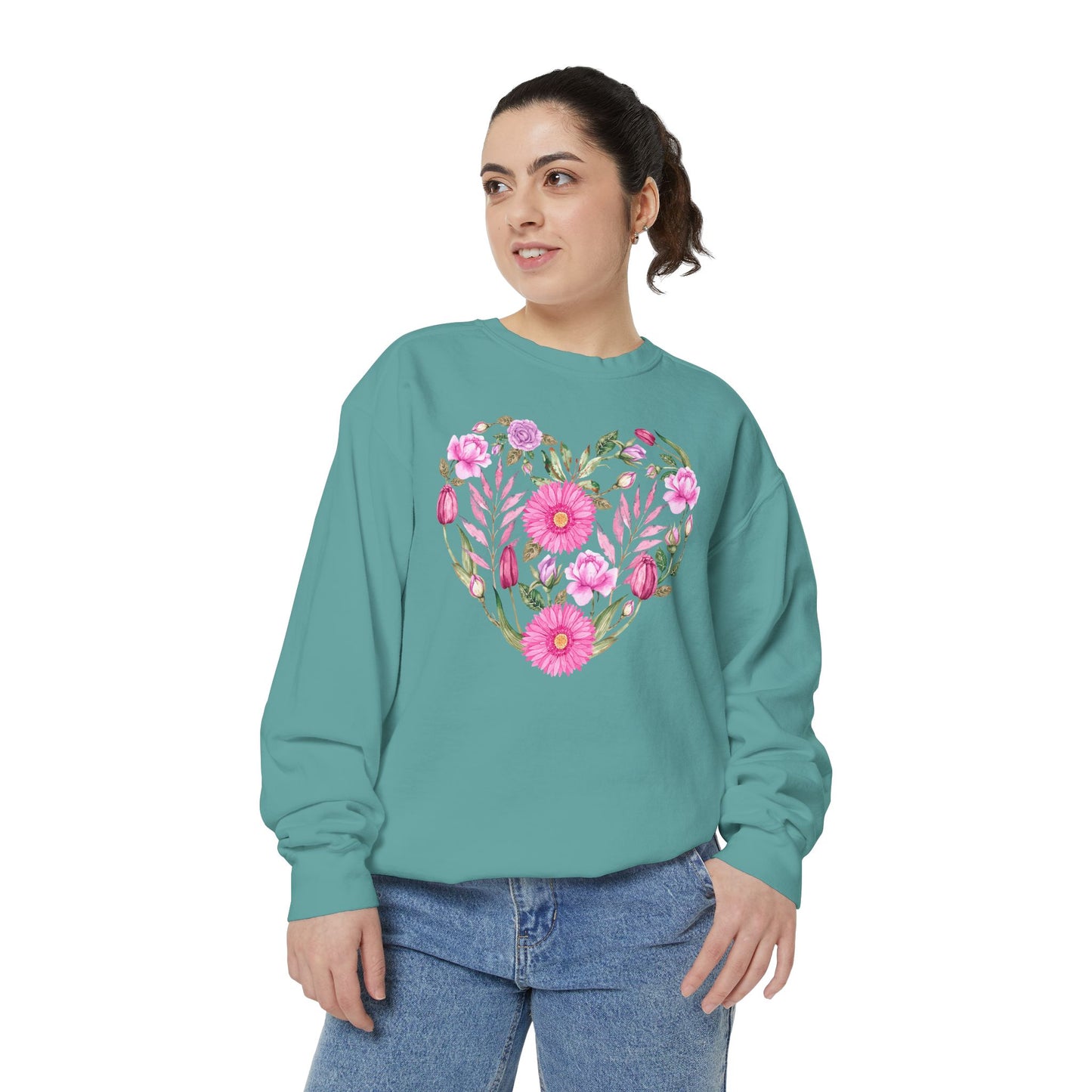 Pink Flowers Heart - Comfort Colors Sweatshirt