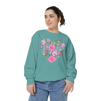 Pink Flowers Heart - Comfort Colors Sweatshirt