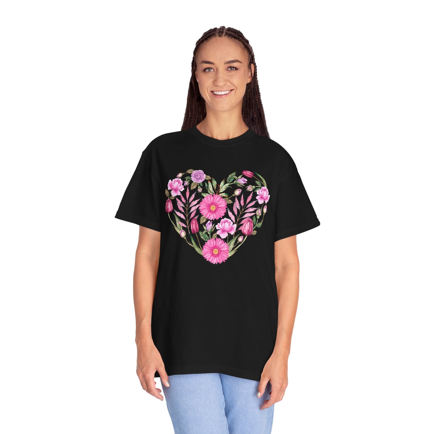 Pink Flowers Heart - Comfort Colors Shirt