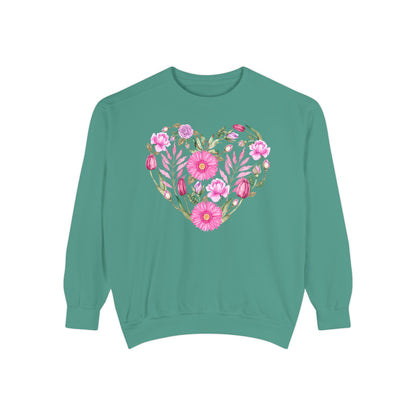 Pink Flowers Heart - Comfort Colors Sweatshirt
