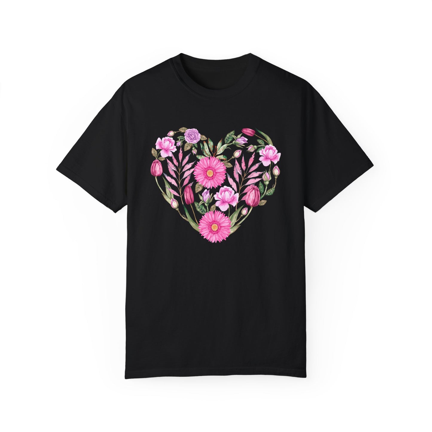 Pink Flowers Heart - Comfort Colors Shirt