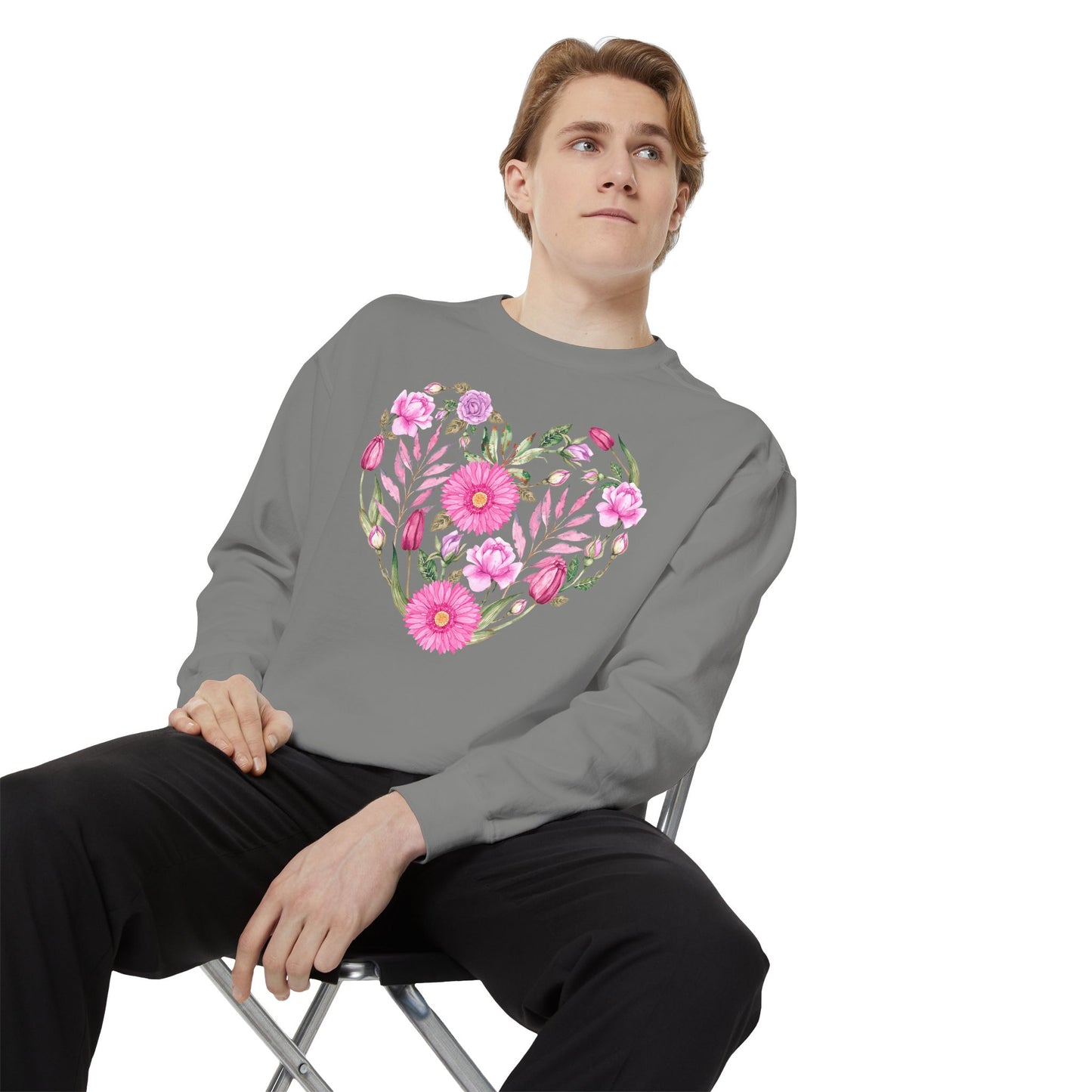 Pink Flowers Heart - Comfort Colors Sweatshirt
