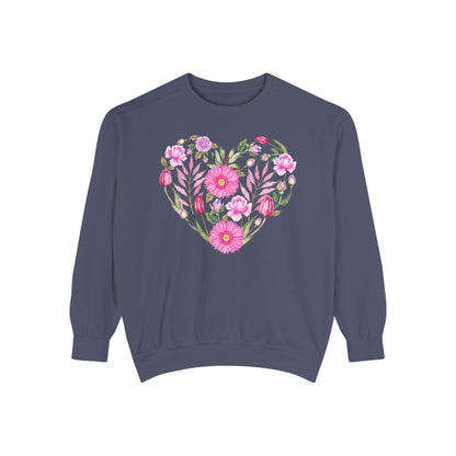 Pink Flowers Heart - Comfort Colors Sweatshirt