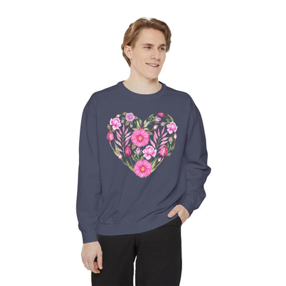 Pink Flowers Heart - Comfort Colors Sweatshirt
