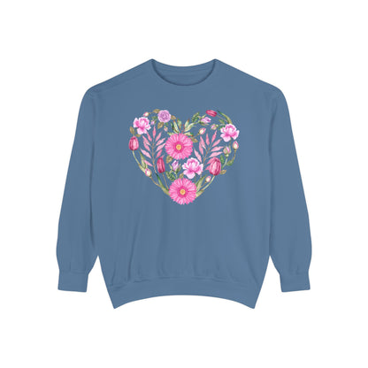 Pink Flowers Heart - Comfort Colors Sweatshirt