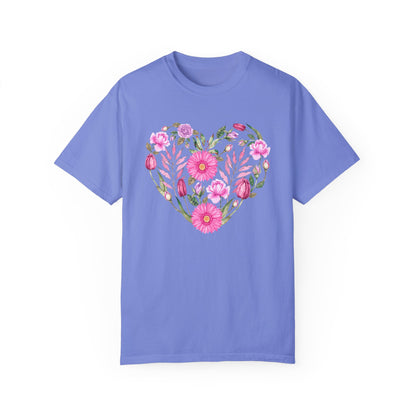 Pink Flowers Heart - Comfort Colors Shirt