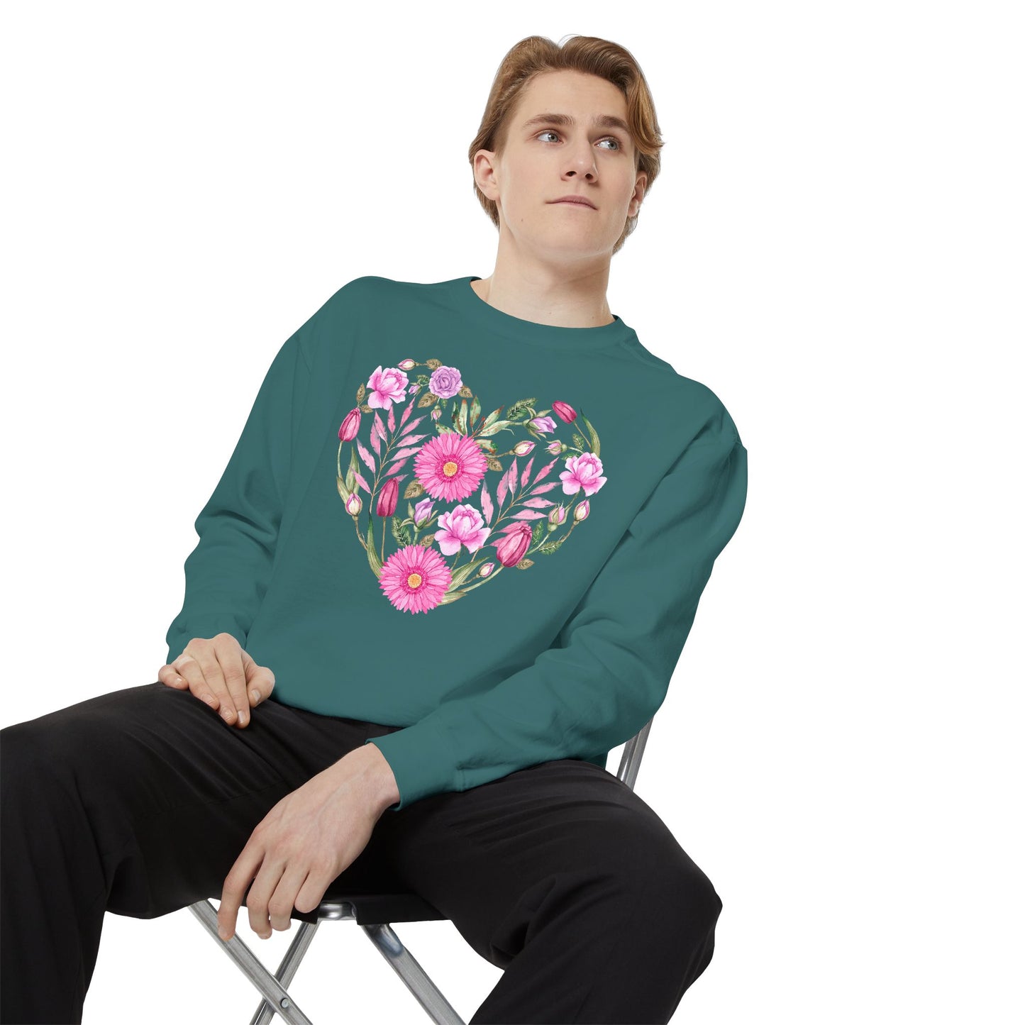 Pink Flowers Heart - Comfort Colors Sweatshirt