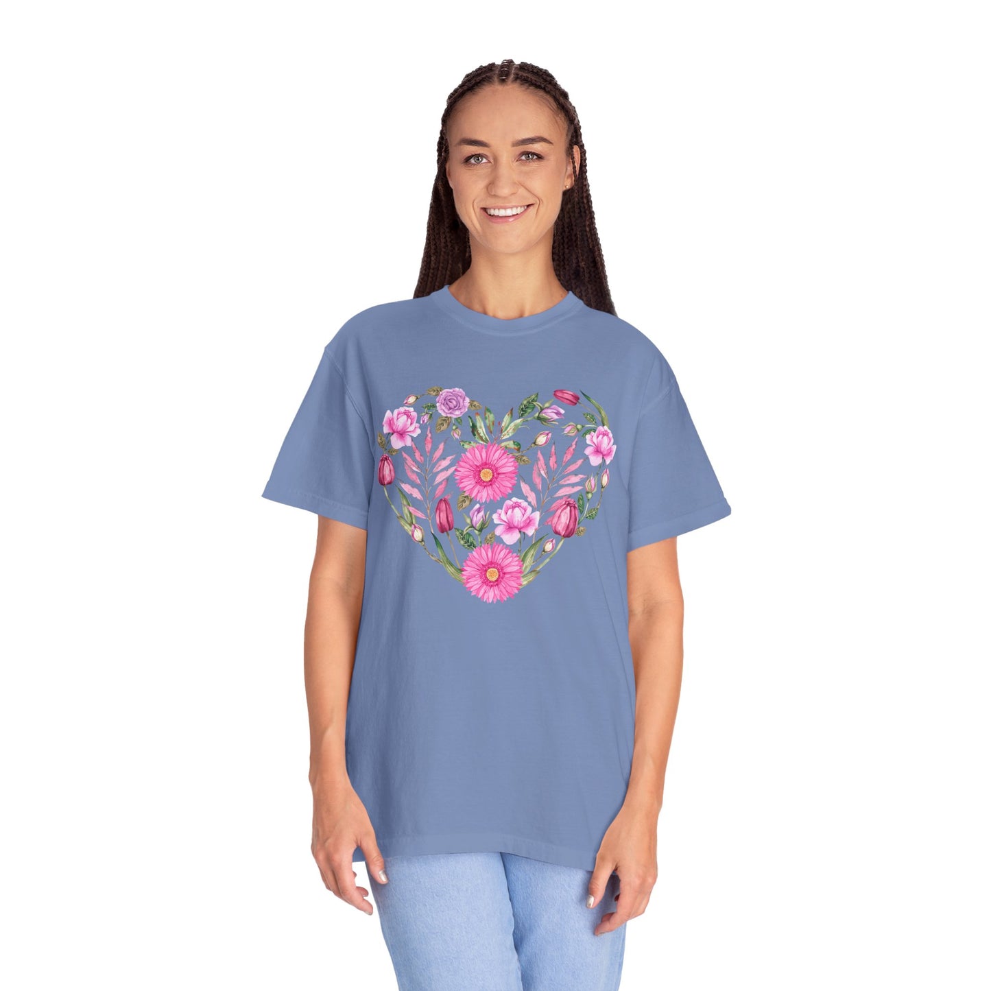 Pink Flowers Heart - Comfort Colors Shirt