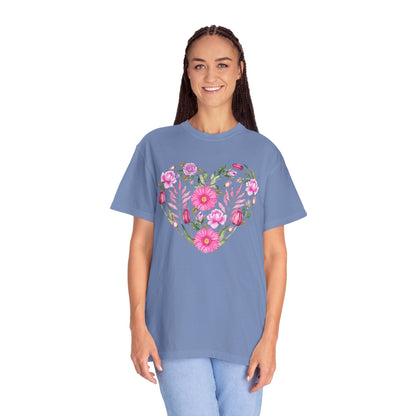 Pink Flowers Heart - Comfort Colors Shirt